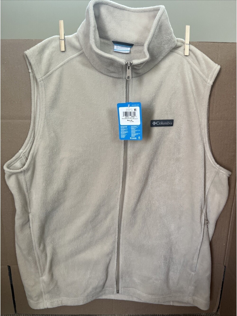 COLUMBIA Steens Mountain Vest Men's 2XL XX Large Fleece Polyester Sand Tan NWT
